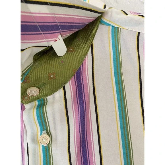 Robert Graham Shirt Button Down Long Sleeve Striped Purple Pink White Bl…